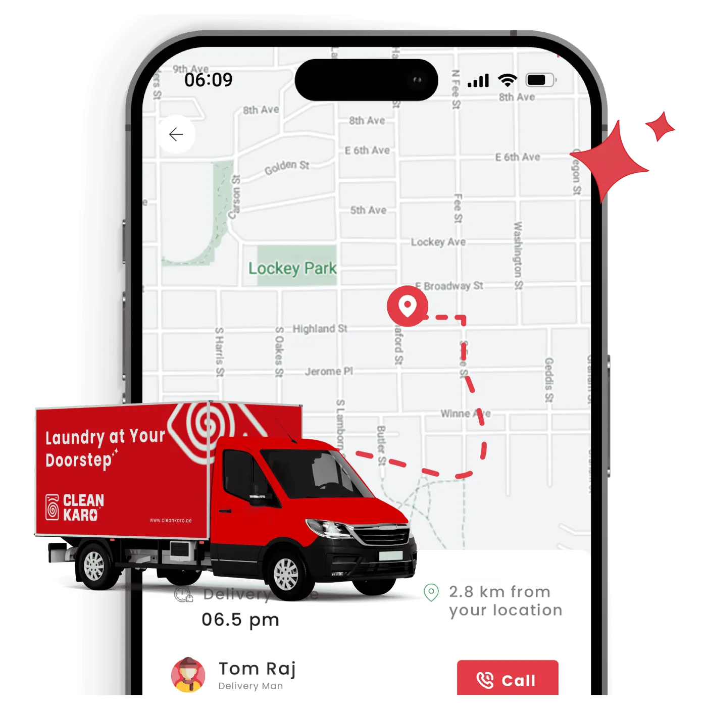 CleanKaro order management showing order statuses, timeline and live delivery tracking